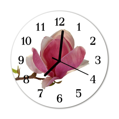 Glass Kitchen Clock Magnolia blossom flowers & plants pink