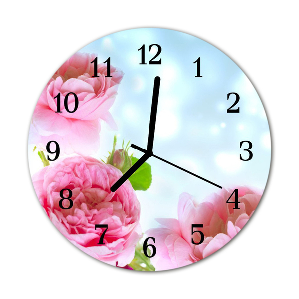 Glass Kitchen Clock Peonies flowers & plants pink