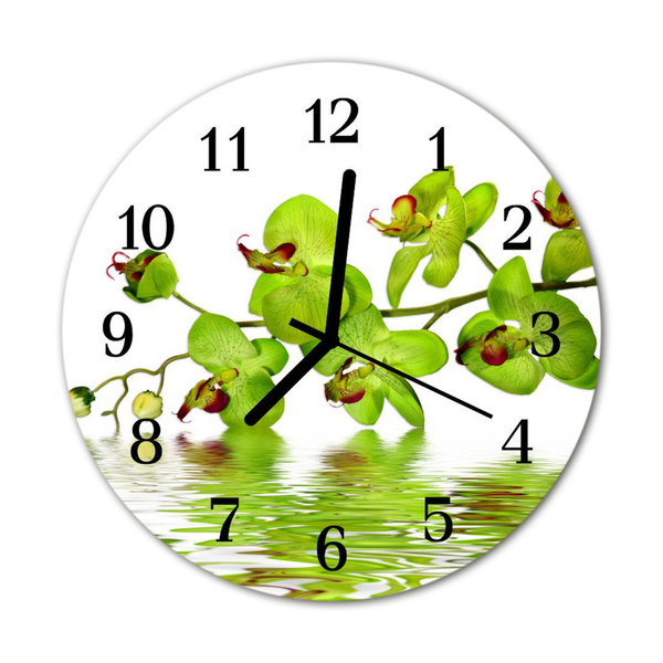 Glass Kitchen Clock Orchid flowers & plants green