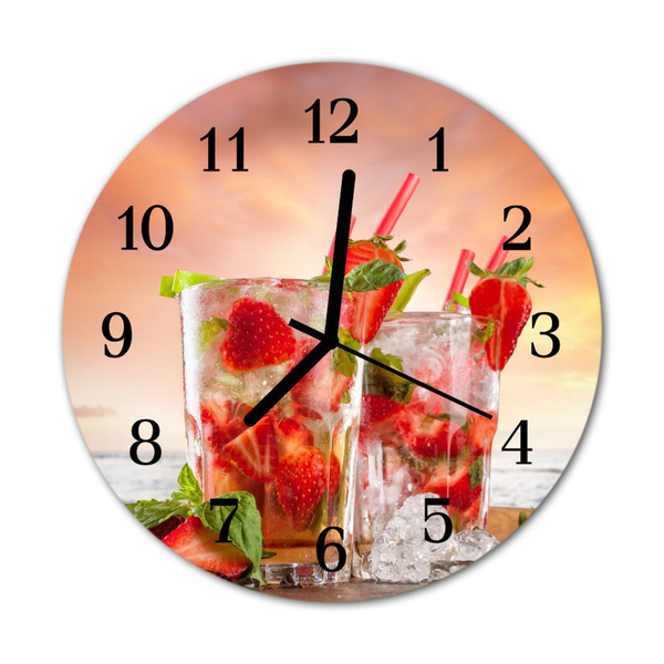 Glass Kitchen Clock Strawberries kitchen red