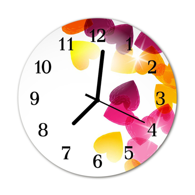 Glass Kitchen Clock Colorful hearts art multi-coloured