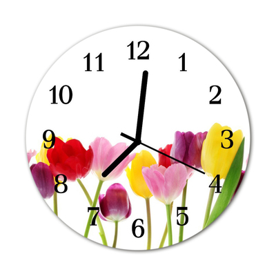 Glass Kitchen Clock Colorful tulips flowers & plants multi-coloured