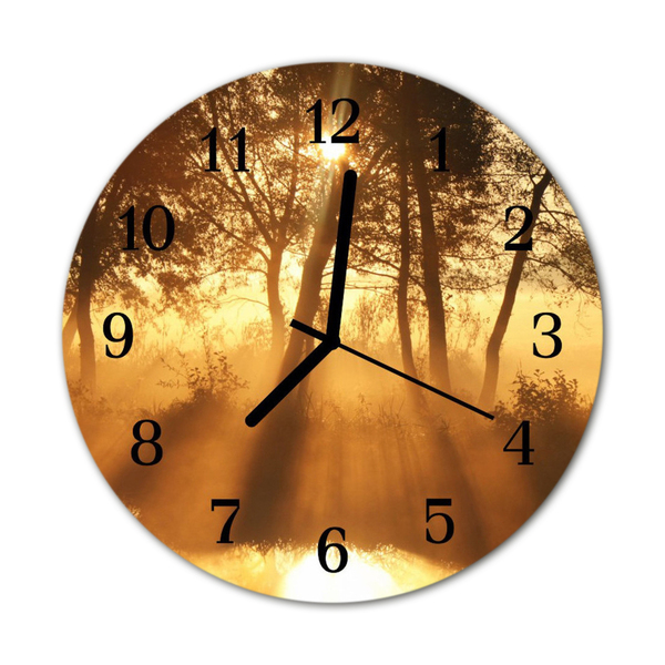 Glass Kitchen Clock Trees fog landscapes orange