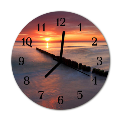 Glass Kitchen Clock Sea sun landscape red