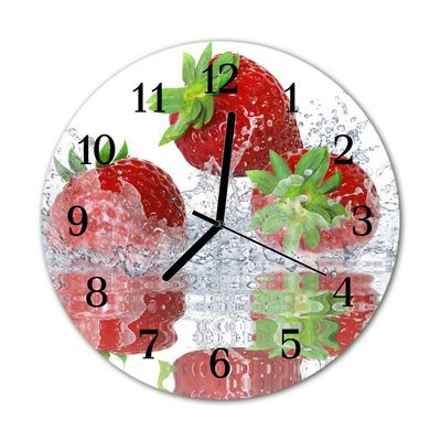 Glass Kitchen Clock Strawberries kitchen red