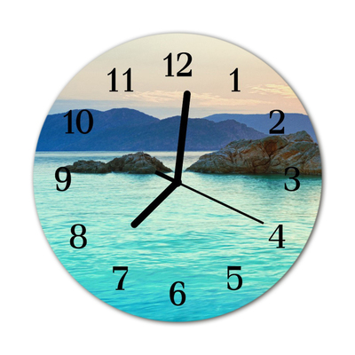 Glass Kitchen Clock Sea island landscape blue