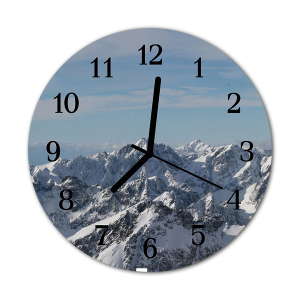 Glass Kitchen Clock Mountains landscape blue, white