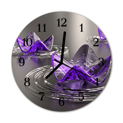 Glass Kitchen Clock Glass flowers art purple