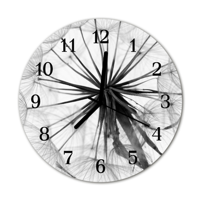 Glass Kitchen Clock Dandelion flowers & plants black & white