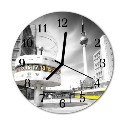 Glass Kitchen Clock Berlin city black & white