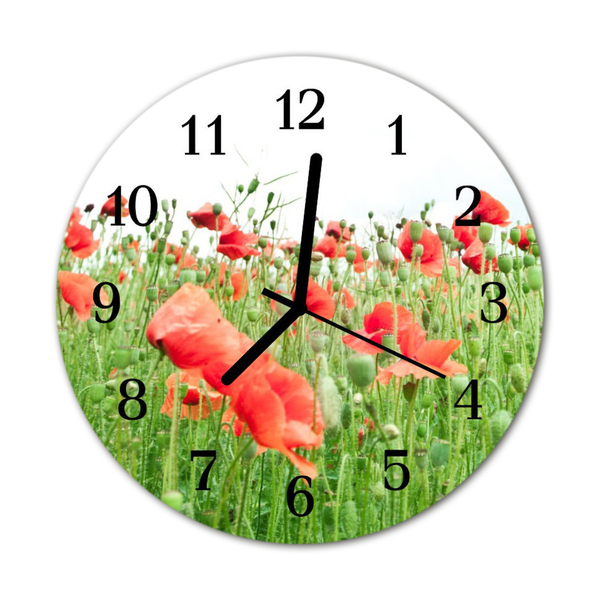 Glass Kitchen Clock Poppies flowers & plants red, green