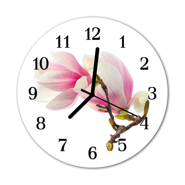 Glass Kitchen Clock Magnolia blossom flowers & plants pink