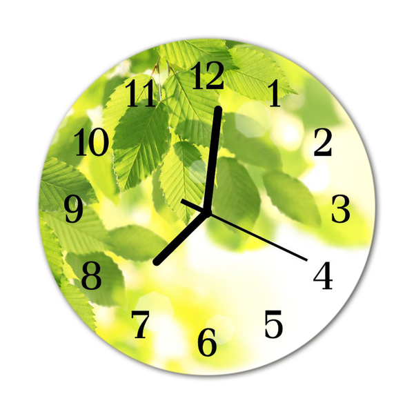 Glass Kitchen Clock Leaves nature green