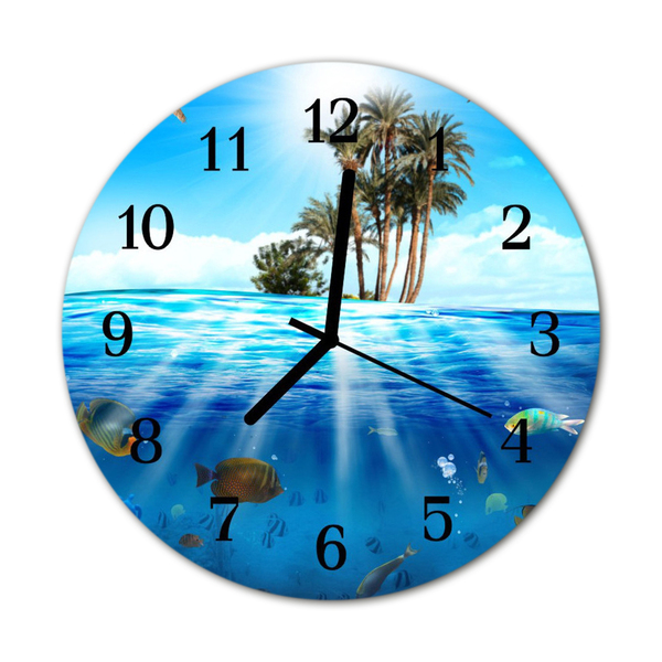 Glass Kitchen Clock Fish island nature blue