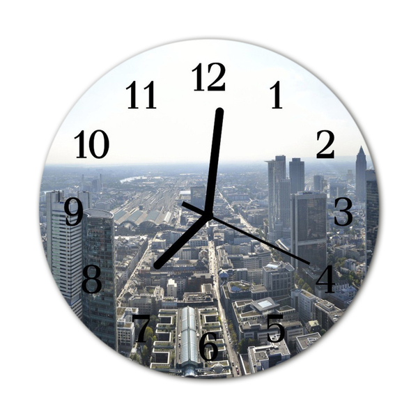 Glass Kitchen Clock Skyline city grey