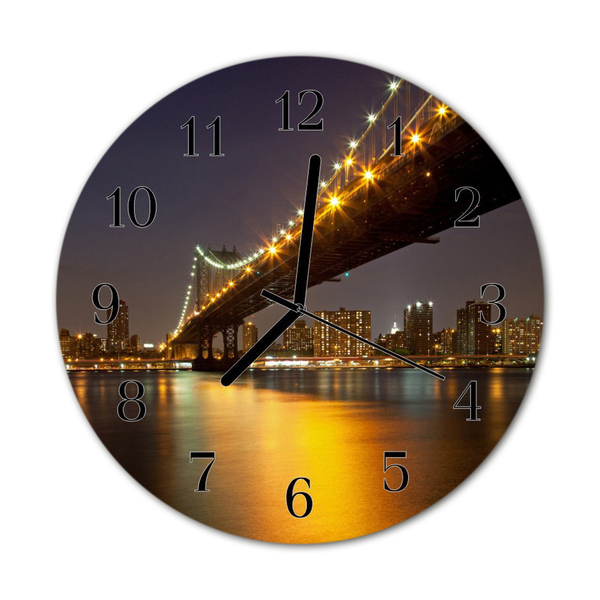 Glass Kitchen Clock Bridge skyline city multi-coloured