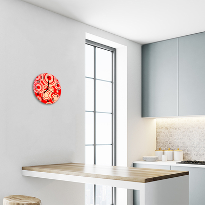 Glass Kitchen Clock Red circles art red