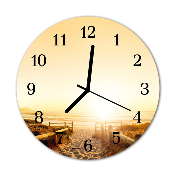 Glass Kitchen Clock Beach path landscape beige