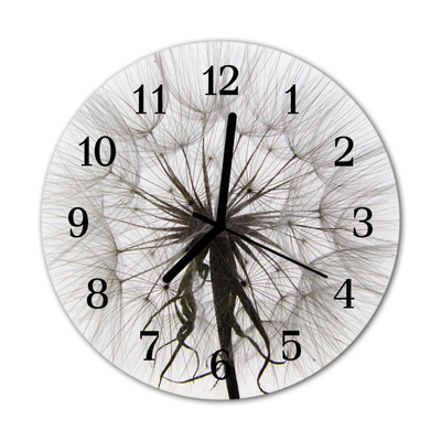 Glass Kitchen Clock Dandelion flowers & plants black & white