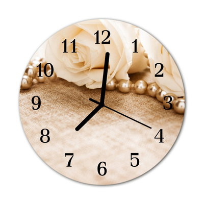 Glass Kitchen Clock Vintage roses flowers & plants sepia