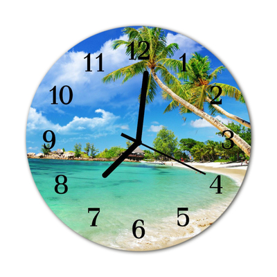 Glass Kitchen Clock Beach palm trees landscape green