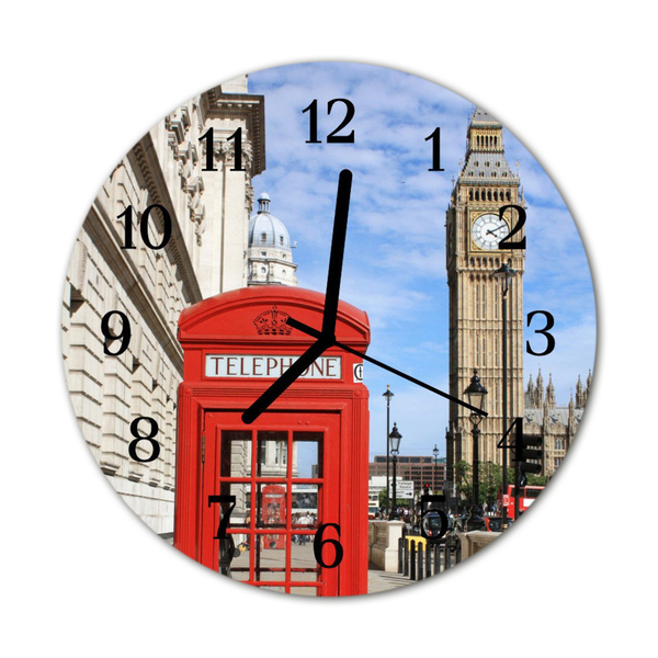 Glass Kitchen Clock Red telephone box city multi-coloured