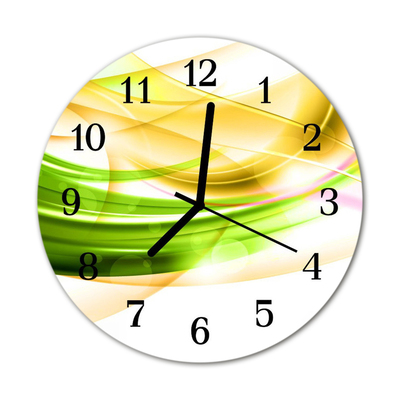 Glass Kitchen Clock Abstract art green, yellow