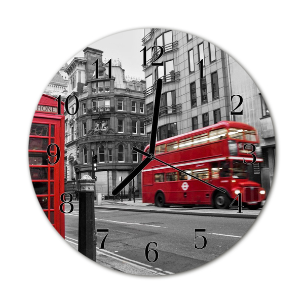 Glass Kitchen Clock Red bus city red, black