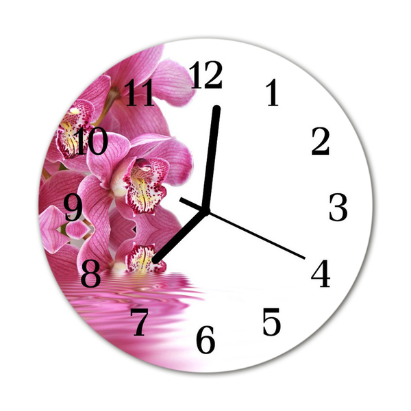 Glass Kitchen Clock Orchid flowers & plants pink