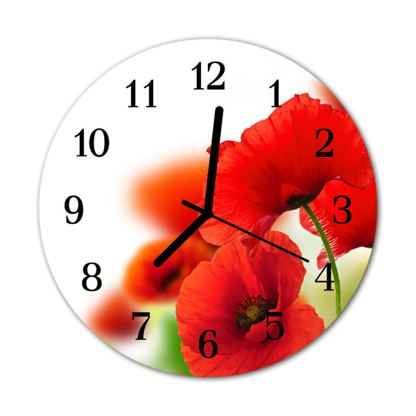 Glass Kitchen Clock Poppies flowers & plants red