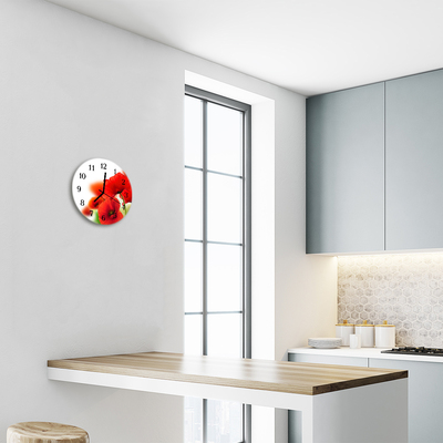 Glass Kitchen Clock Poppies flowers & plants red