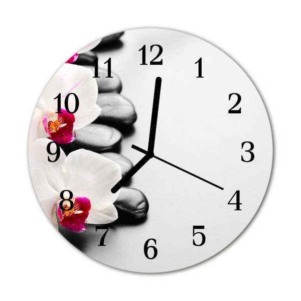 Glass Kitchen Clock Orchid stones flowers & plants multi-coloured