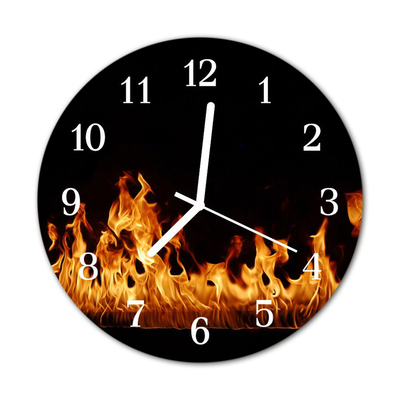 Glass Kitchen Clock Fire Nature Orange, Black