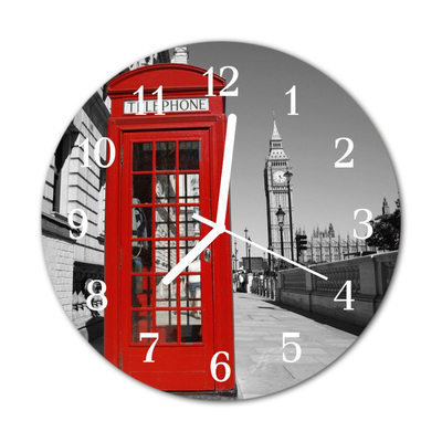 Glass Kitchen Clock Red Telephone Box City Red