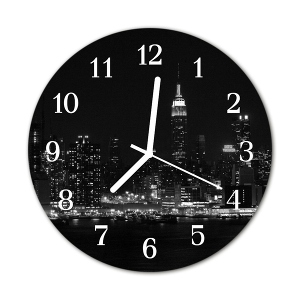 Glass Kitchen Clock Skyline City Black