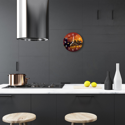 Glass Kitchen Clock Skyline Bridge City Orange