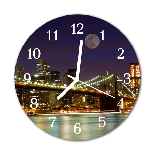 Glass Kitchen Clock Skyline Bridge City Multi-Coloured