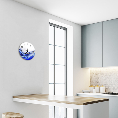 Glass Kitchen Clock Abstract lines art blue