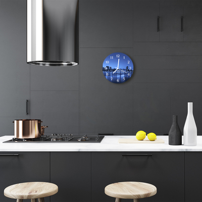 Glass Kitchen Clock Skyline City Blue