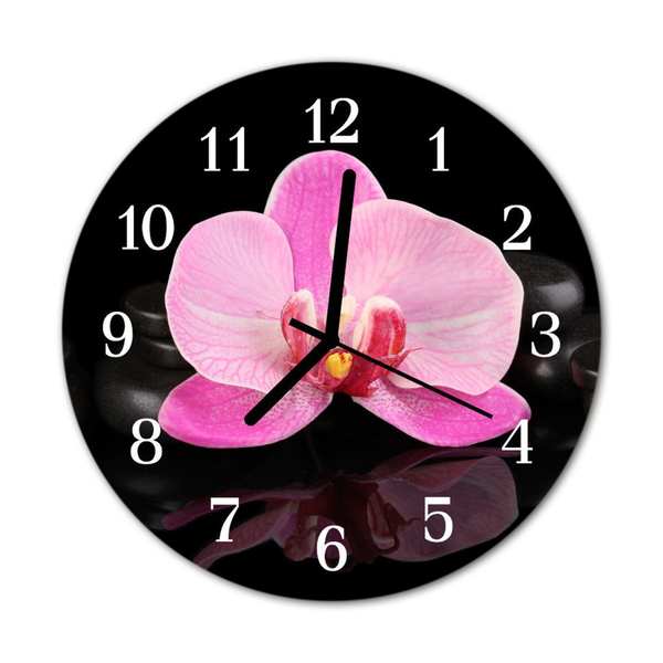 Glass Kitchen Clock Orchid Flowers & Plants Pink