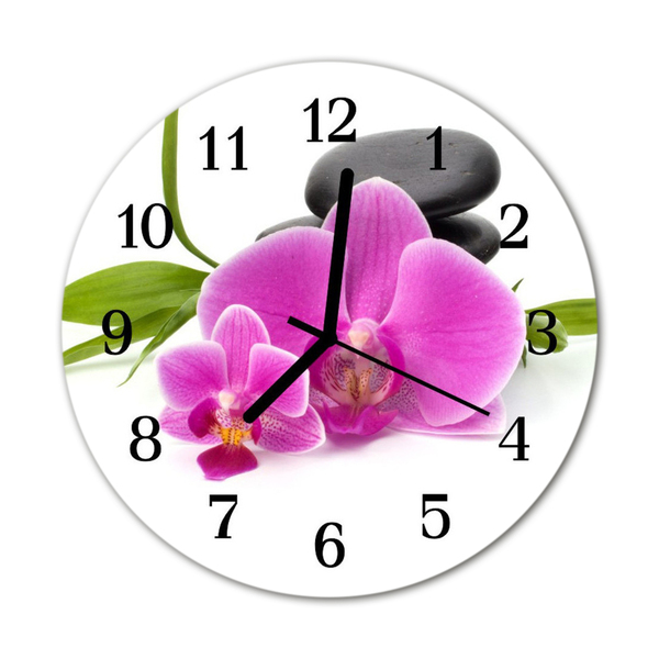 Glass Kitchen Clock Orchid flowers & plants pink