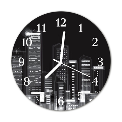 Glass Kitchen Clock Skyline City Black