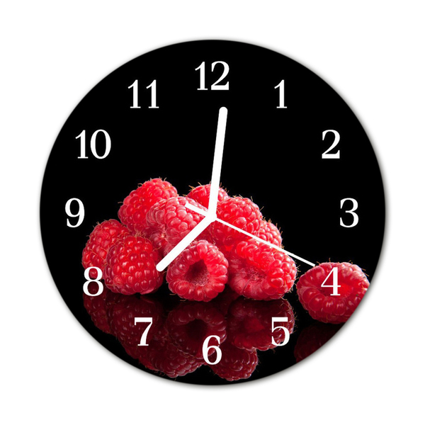 Glass Kitchen Clock Raspberries Food and Drinks Red, Black