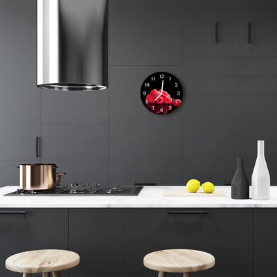 Glass Kitchen Clock Raspberries Food and Drinks Red, Black