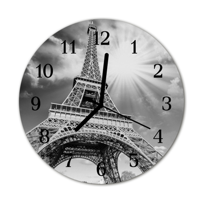 Glass Kitchen Clock Eiffel tower paris city black & white