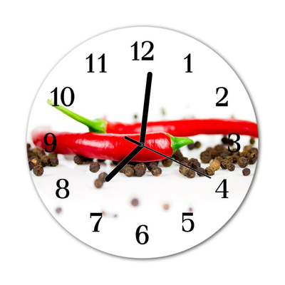 Glass Kitchen Clock Paprika pepper food and drinks red