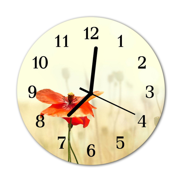 Glass Kitchen Clock Poppy flowers & plants red