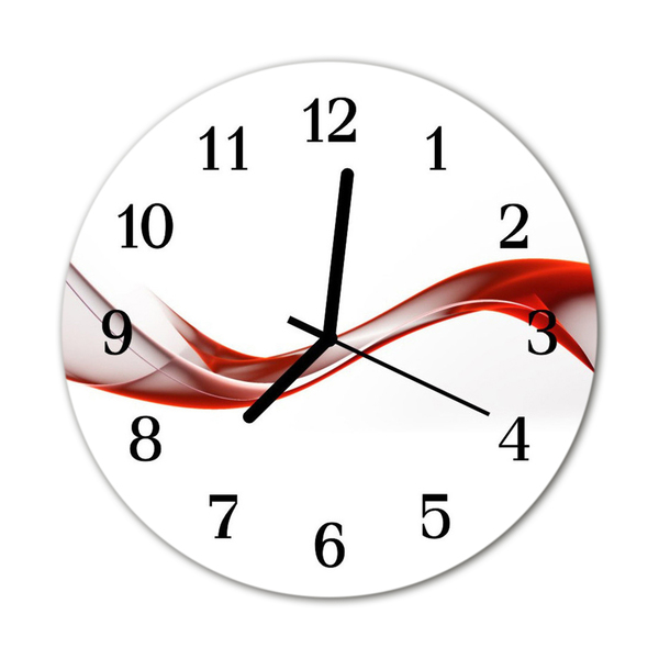 Glass Kitchen Clock Abstract lines art red, white