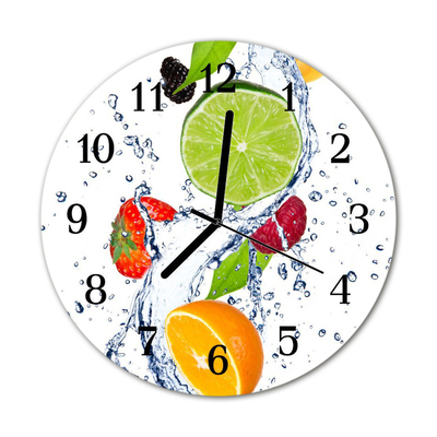 Glass Kitchen Clock Fruits lemon food and drinks green, yellow