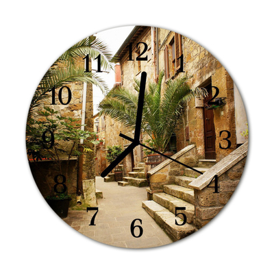 Glass Kitchen Clock Alley palm trees city multi-coloured